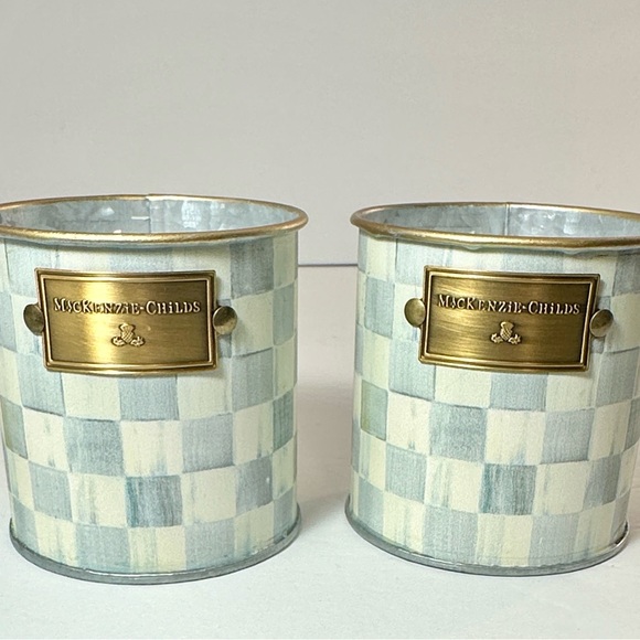 NEW MacKenzie-Childs Blue and White Sterling Check Citronella Candles - Pair - Picture 2 of 7